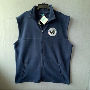 TRI-MOUNTAIN Men's Navy Blue Sleeveless Fleece‎ Vest Senior Corps RSVP logo 2XL